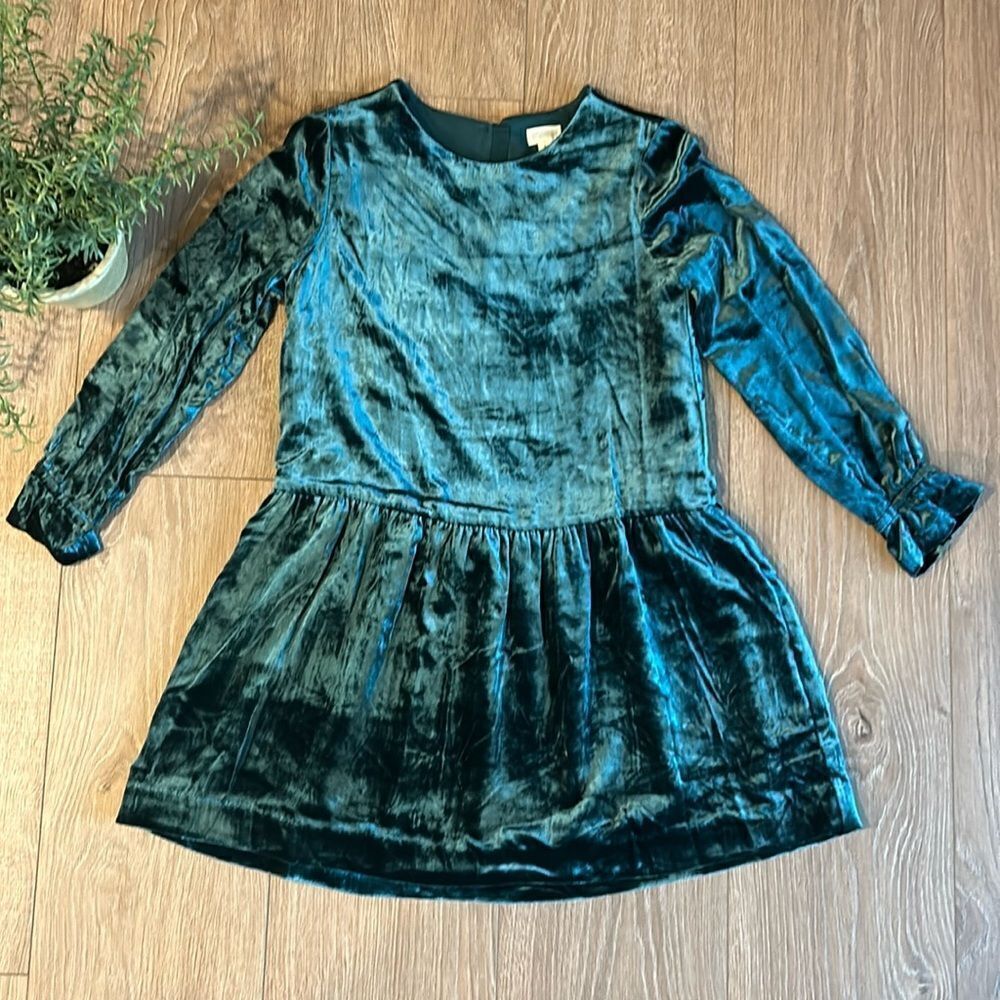 DARK GREEN CRUSHED VELVET COZY HOLIDAY DRESS FROM GYMBOREE GIRLS SIZE 8